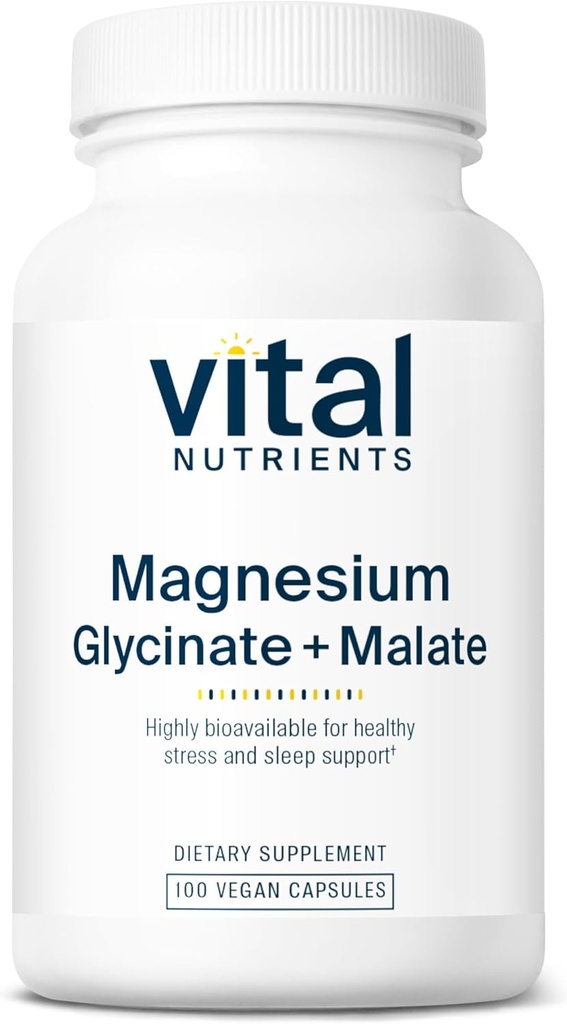 Vital Nutrients Magnezyum Glycinate + Malate | 120 mg Vegan Supplement for Women and Men | Muscle, Heart, Bone Support * | Promosyonlar Rahatlama | Gluten, Süt ve Soy Free | 100 Capsules