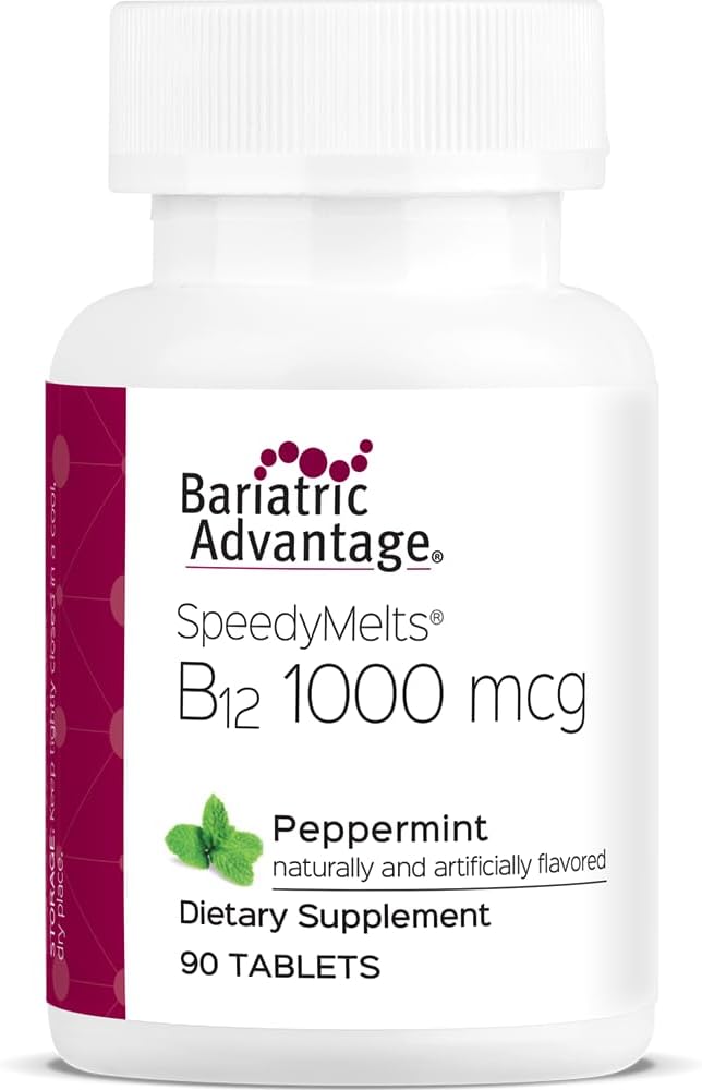Bariatrik Avantajı B-12 Hızlı Melts, Vitamin B12 1000 mcg Tamam, Beslenme Desteği için 200 mcg of Folic Asit - Peppermint, 90 Count Count Count Count