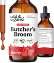 Wild & Organic Butchers Broom Tincture - Leg Support Supplement - Ruscus Aculeatus Root Drop Drops - Herbal Butchers Broom Supplement - Vegan, No Alkol & Sugar - 4 fl ozzz