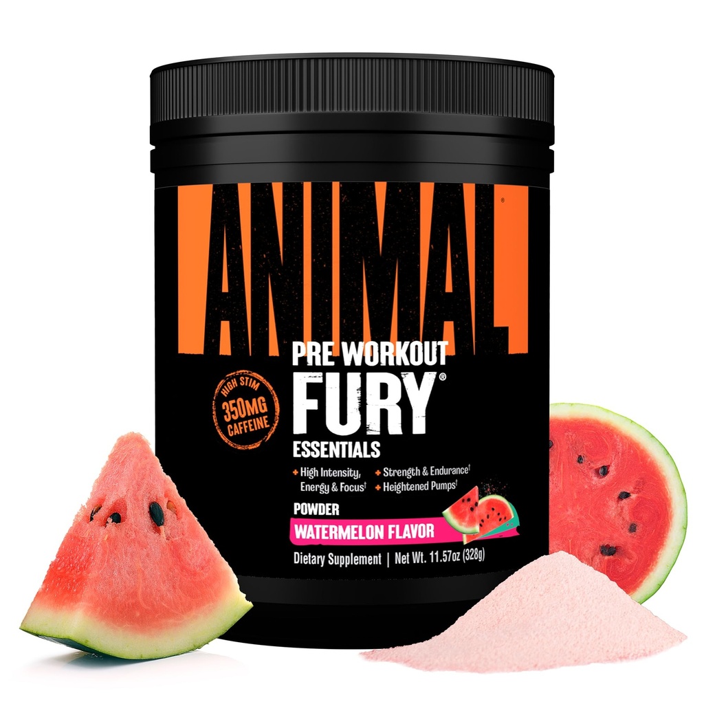 Animal Fury Pre Workout Toz - Watermelon, 350 mg Caffeine, BCAA Platinum, 2g Alanine, Citrulline & Tyrosine, Energy, Focus, Strength, Endurance, Preworkout for Men & Women, 20 Services