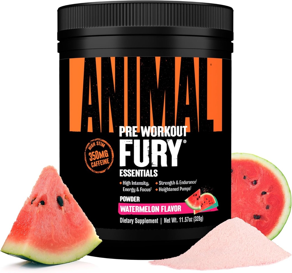 Animal Fury Pre Workout Toz - Watermelon, 350 mg Caffeine, BCAA Platinum, 2g Alanine, Citrulline & Tyrosine, Energy, Focus, Strength, Endurance, Preworkout for Men & Women, 20 Services
