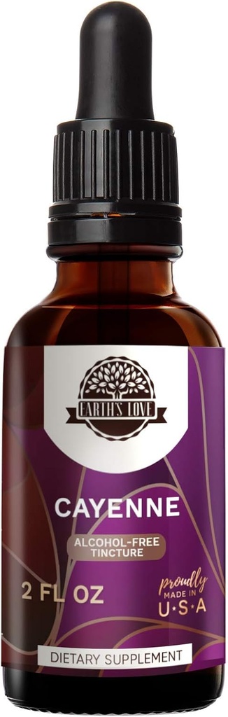 Earth's Love - Cayenne Alcohol-Free Herbal Extract Βάμμα, Super-Concentrated Cayenne (Capsicum annuum) Αποξηραμένο πιπέρι (2 Fl Oz)