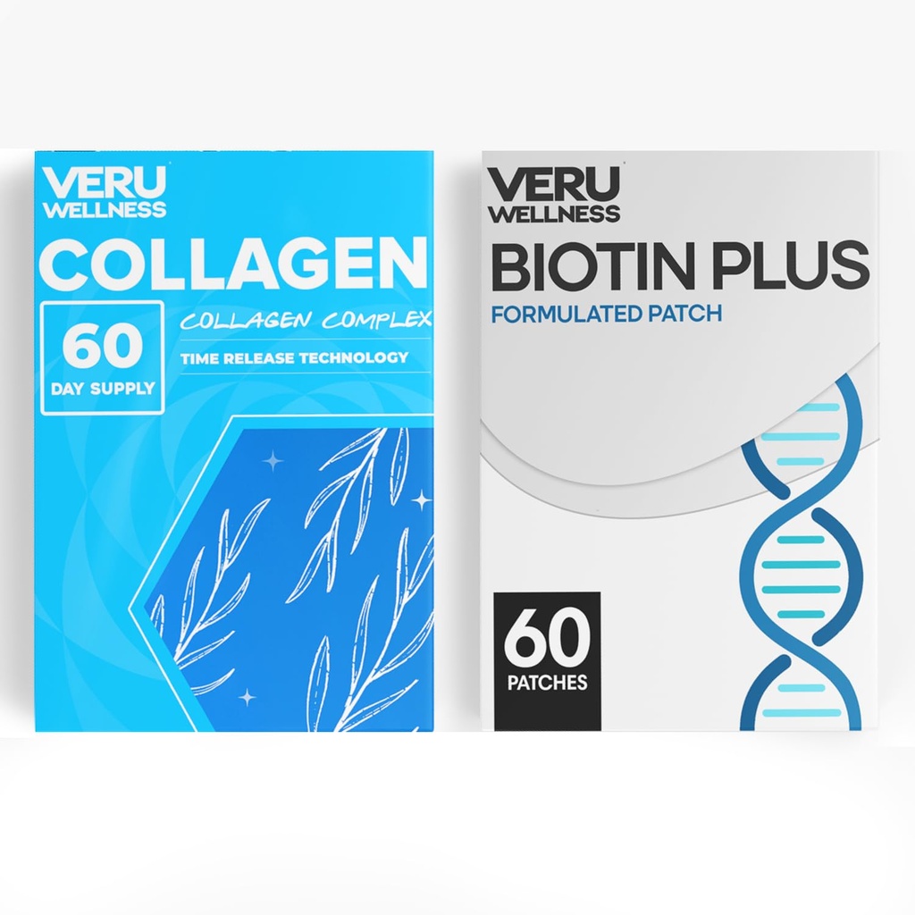 Veru Wellness Hair Skin Duo Nail Lifestyle Patches - Biotin Collagen - Self Prestige Time release Topical Patch, 8-10 Hours (60 Day Supply)
