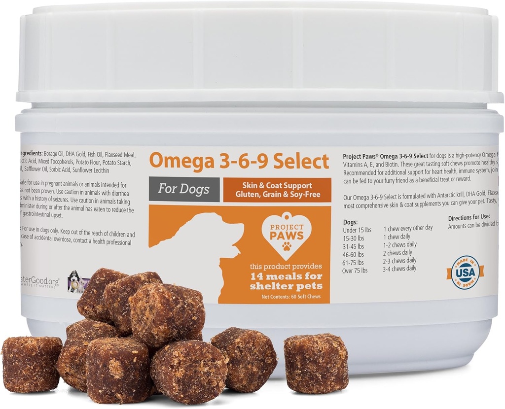 Project Paws Omega 3-6-9 Köpekler için Balık Yağı Seç - Krill Oil Skin ve Coat Supplement - 60 Count