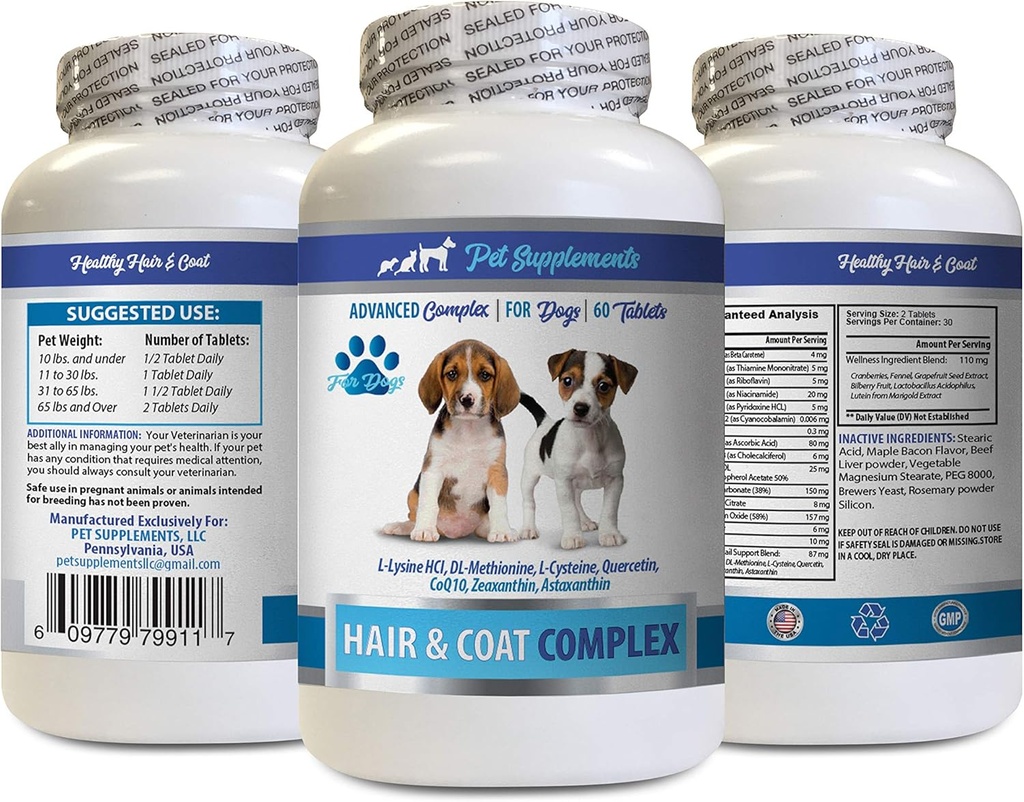 Dog Skin ve Coat Supplements - Köpekler Saç ve Ön Kompleksi - Gelişmiş Cilt Yardımı - Nails için İyi - Köpek Vitamini - 1 Şişe (60 Tablet)