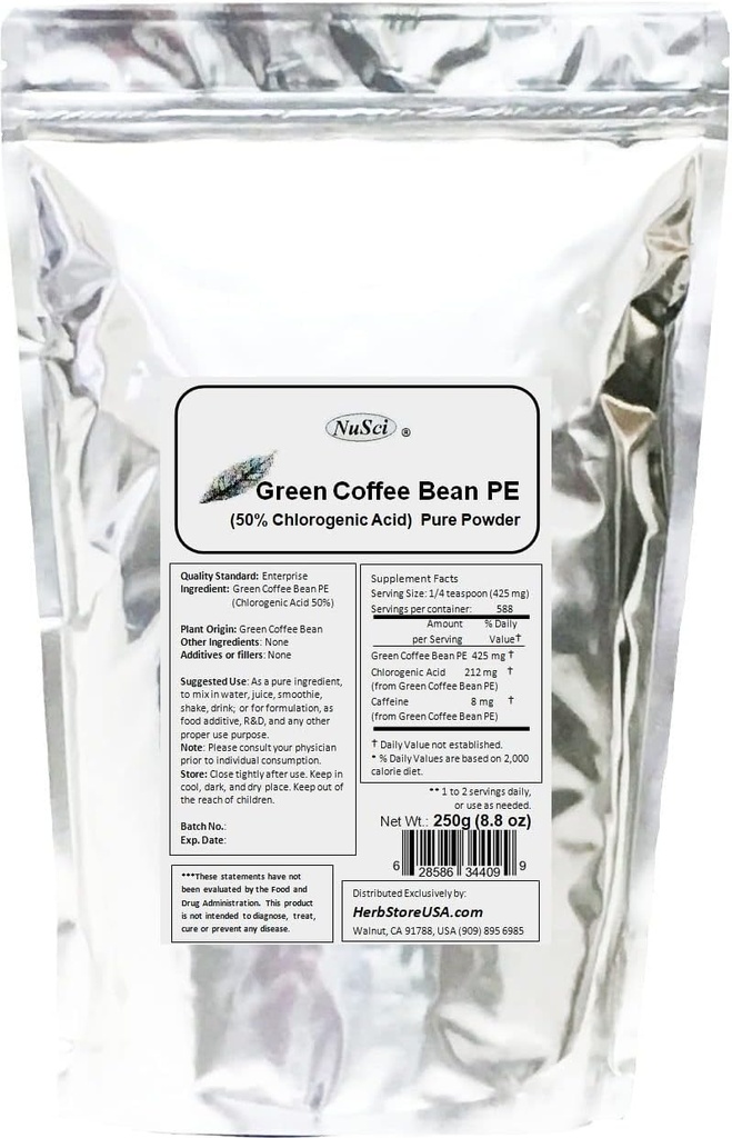 Green Coffee Bean Extract Toz, Standartlaştırılmış 50% Klorojenik asit (250 Grams (8.8 oz))