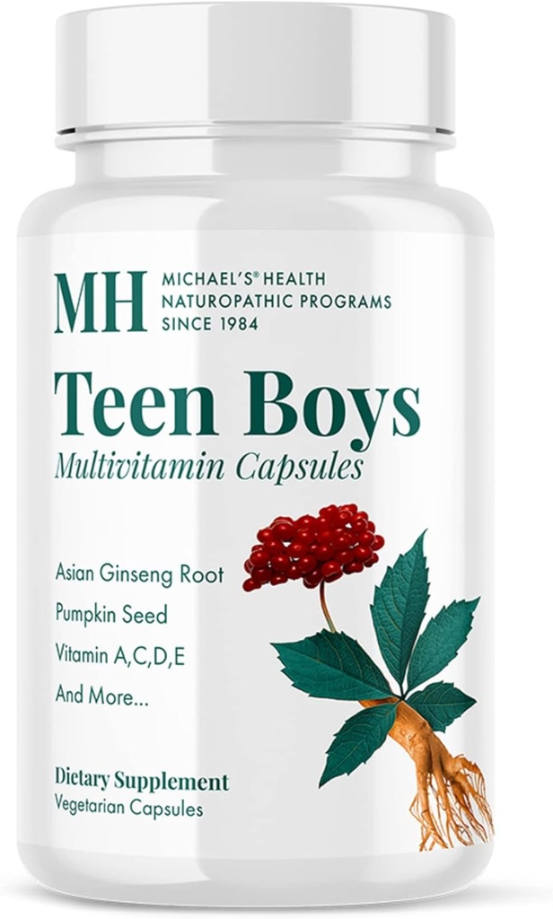 MICHAEL'S Health Naturopathic Programlar Teen Boys - 60 Vegetarian Capsules - Daily Multivitamin Supplement - Kosher - 30 Hizmet