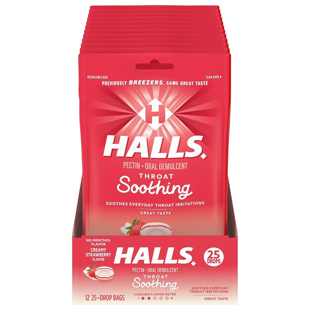 ΘΕΡΜΟΚΡΑΣΙΑ Λαρύγγι Καταπραϋντικό (Πρώην HALLS Breezers) Κρέμα φράουλας σταγόνες λαρύγγι, 12 σακούλες των 25 σταγόνες (300 συνολικές σταγόνες)
