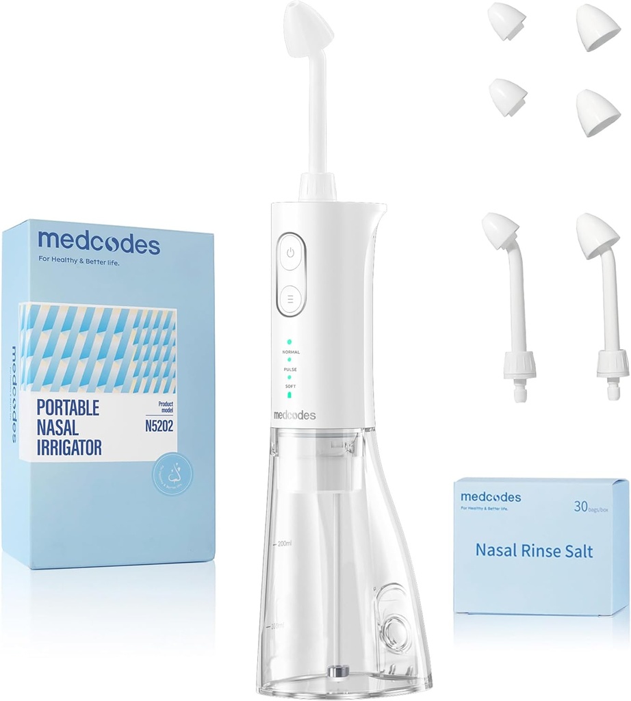 Neti Pot Sinus Rinsing, Cordless Nasal Irrigation System Nasal Rinse Şişe Temiz Makine, Elektrikli Sinus Rinse System Kit for Sinus Relief & Nasal Care 30 Salt Pods (Large)