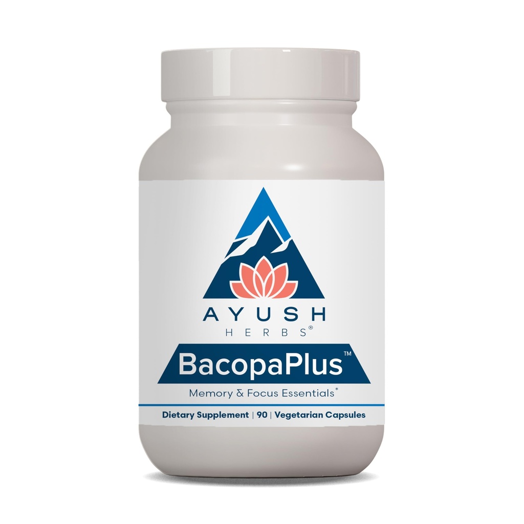 Ayush Herbs BacopaPlus - Bacopa Supplements, Organik Bacopa for Memory & Focus, Cognitive Support Pill for Yetişkinler için Ginkgo, Gotu Kola, Ashwagandha - 90 Vegetarian Capsules (1 Count)