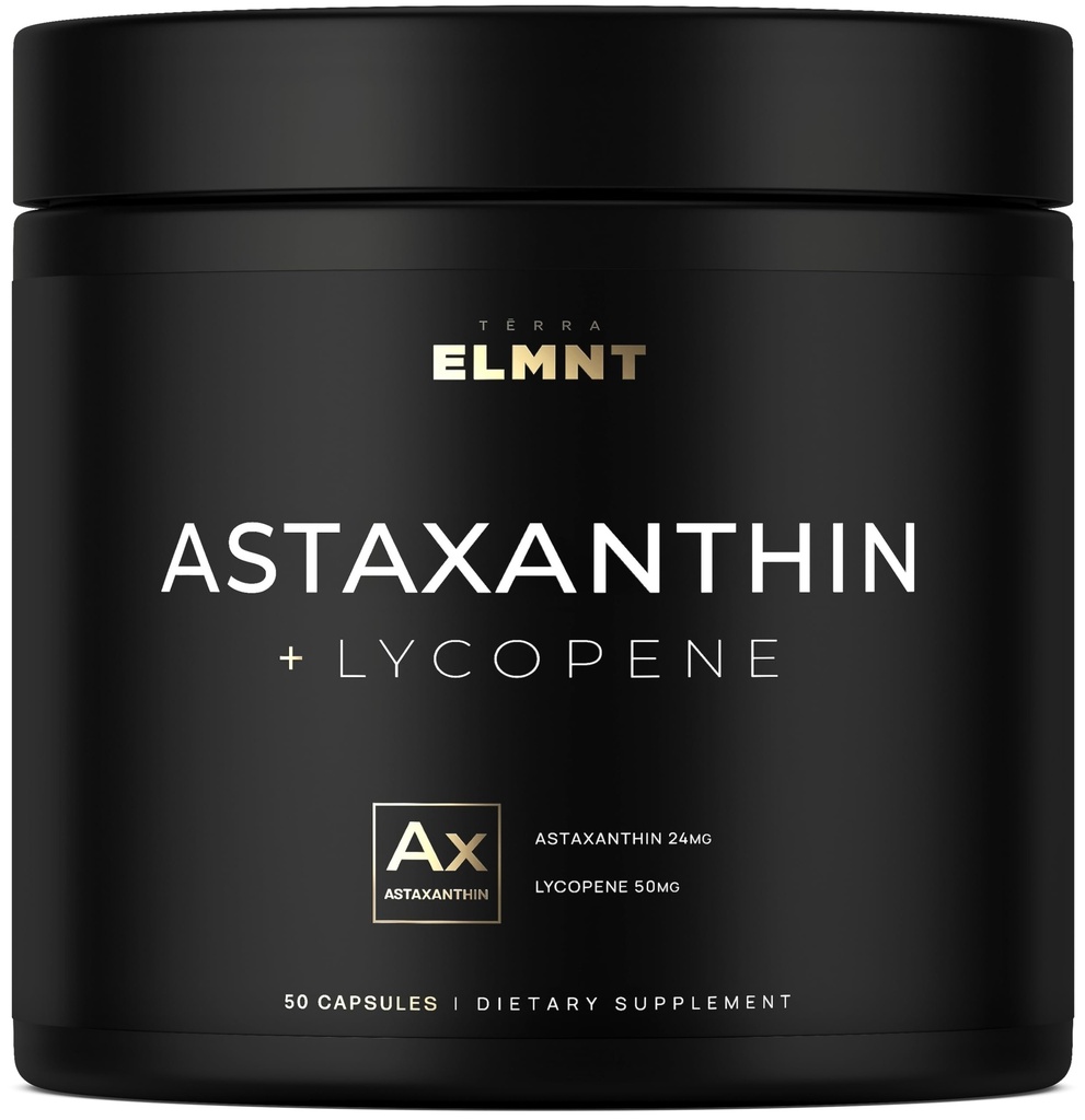 TERRA ELMNT Ασταξανθίνη 24mg + Lycopene 50mg Κλινική Δύναμη Carotenoids Συμπλήρωμα δέρματος w. 100% Φυσικό από MicroAlgae - Καλύτερα Συμπληρώματα Ασταξανθίνης για την Υγεία του Δέρματος & Χρώση - Aspaxantina