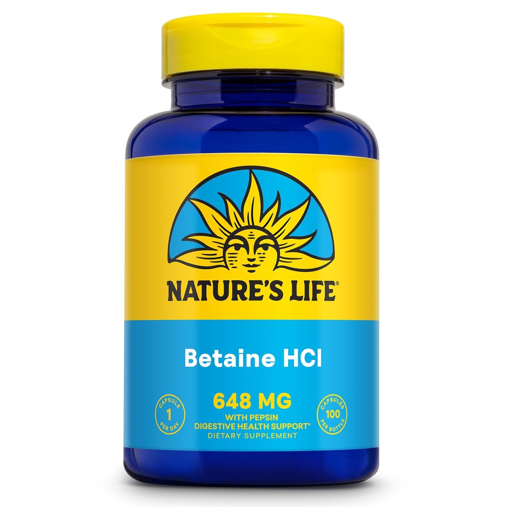 Life Betaine HCL της ΦΥΣΗΣ με Pepsin - Digestive Health Formula με Digestive Ένζυμα για την υποστήριξη της υγείας των ούλων - High Potency Hydrochloric Acid Supplement, 60-Day Εγγύηση, 100 Σερβιέτες, 100 Κάψουλες