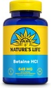 N:47'S LIFE Betaine HCL with Pepsin - Digestive Health Formula with Digestive Enzymes for Gut Health Support - High Potency Hydrochloric Acid Supplement, 60-Day Garanti, 100 Hizmet, 100 Capsules