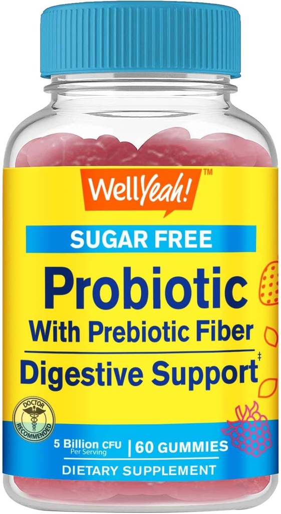 Sugar Free Probiyotik with Prebiyotik Gummies (5 Milyar CFU) - Digestive Support, Gut Health ve Vaginal Support - Raf Stable Probiyotik Gummy, Prebiyotiks and Probiyotiks for Women and Men - 60 Count