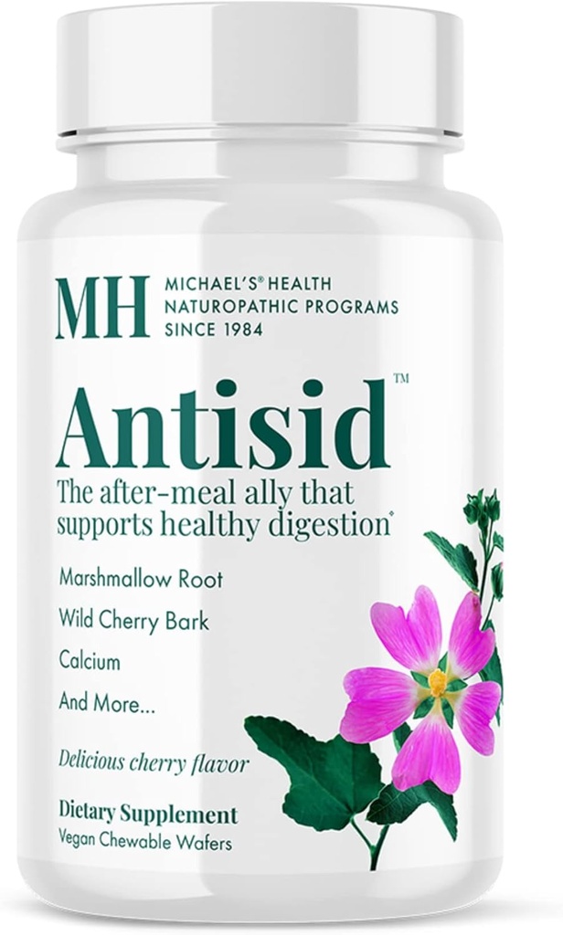 Υγεία του MICHAEL Νευροπαθητικά Προγράμματα Antisid - 60 Vegan Chewable Wafers - Άγρια γεύση κεράσι - Υποστηρίζει υγιή πέψη - Kosher - 20 Υπηρεσίες