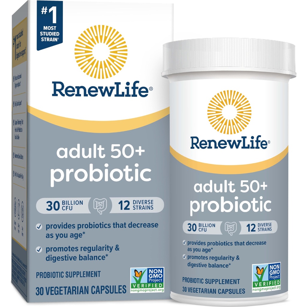 Yeni Yaşam Probiyotik Yetişkin 50 Plus Probiyotik Capsules, Daily Supplement Supports Urinary, Digestive and Immune Health, L. Rhamnosus GG, Dairy, Soy ve glutensiz, 30 Milyar CFU, 30 Count