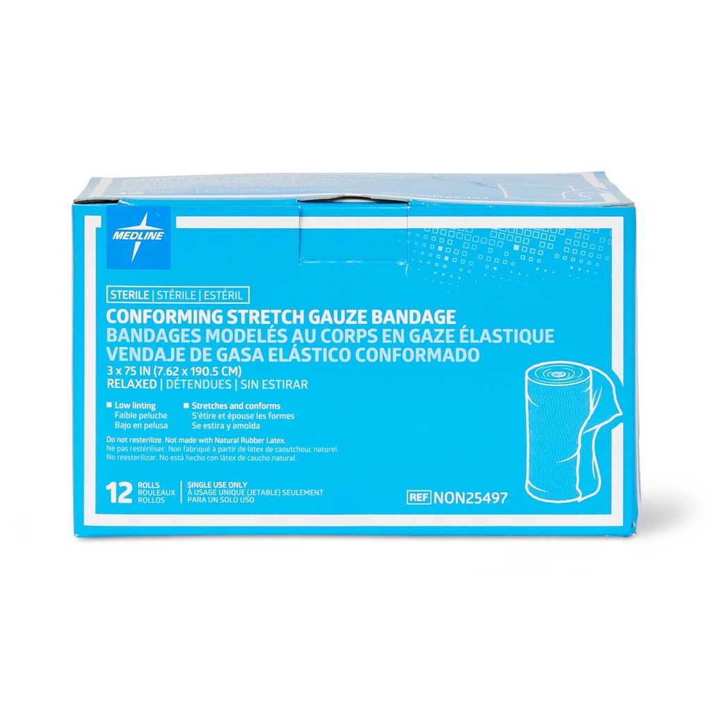 Medline Sterile Conforming Gauze Banges, 3" x 75", Ιδανικό για Φροντίδα Τραυμάτων, Συσκευασία 96