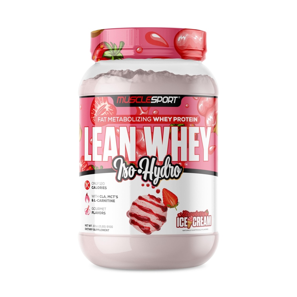 Mysclesport Lean Whey RevolutionTM Protein Powder - Whey Protein Isolate - Χαμηλή θερμίδα, χαμηλή υδατανθράκη, χαμηλά λιπαρά, απίστευτες γεύσεις - 25g Protein per Scoop (2LB, Φράουλα)