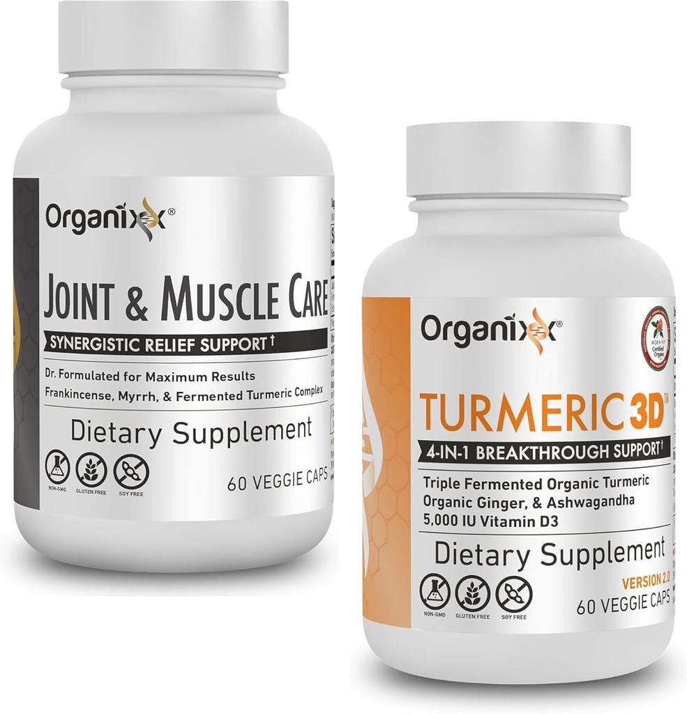 Organixx Turmeric Curcumin (60 Vegetarian Capsules) & Joint & Muscle Care Capsules (60 Kont)