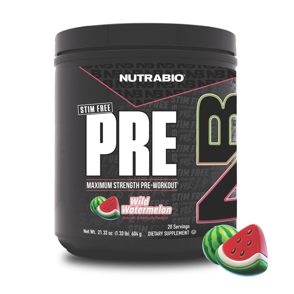 NutraBio STIM-Free PRE Workout for Men, New Formula | Laser Focus, Extreme Pumps | Performans, Endurance | 10g Citrulline, Beta Alanine, Nitrates, Nootropics, Electrolytes - 20 Servisler Sumelon