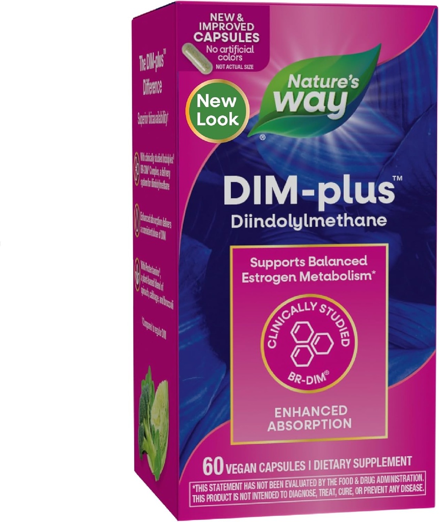 Nature's Way DIM-Plus, DIM Supplement, Supports Balanced Estrogen Metabolism*, Supports Estrogen Hormon Dengesi*, Diindolylmethane, 60 Vegan Capsules