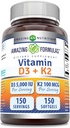 Amazing Formulas Vitamin D3 5000 I with Vitamin K2 100 Mcg | D3 + K2 Komplek Supplement | Softgels | Non-GMO | Gluten-Free | Made in USA (1 Pack, 150 Count)