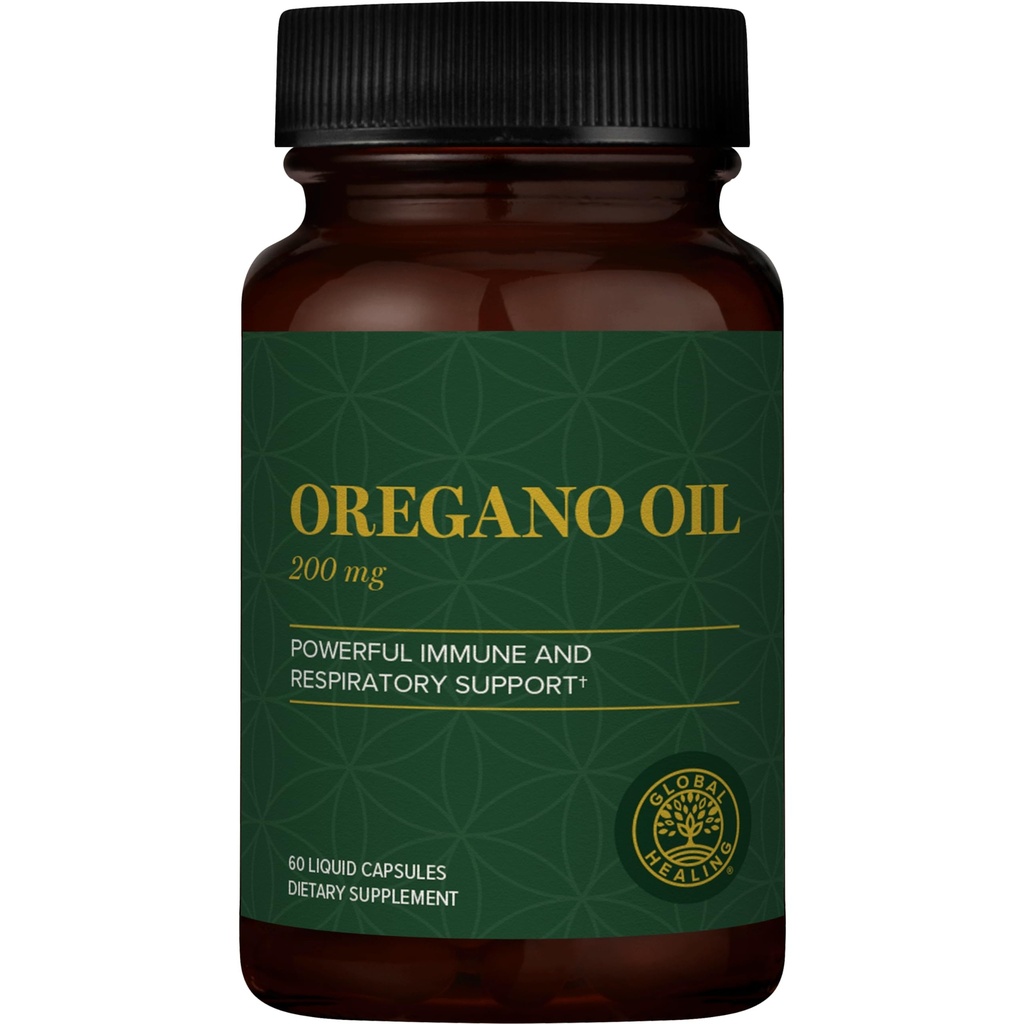 Global Healing Center - Oregano Oil Capsules with Organic Materialss & Cayenne Pepper Extract, Oregano Capsules for Immune System Support, Respiratory Health, Digestion, Gas & Gut Wellness (60 Kont)