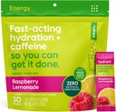 Hydrant - Energy Electrolyte Powder, Raspberry Lemonade Flavor, 30 Caffeine & L-Theanine Energy Rehydration Stick Packs - Low Sugar Energy Powder for Daily Use