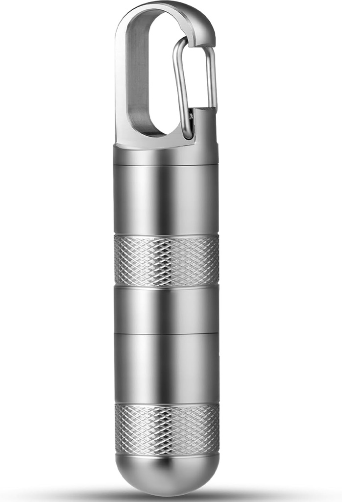 TISUR μικρή περίπτωση χαπιών τιτανίου, Keychain Hipl Holder Travel Pill Box Container, Portable Pill Organizer Αδιάβροχη θήκη χαπιών μετάλλων (Gray Titanium Medium - 2,16 ιντσών)