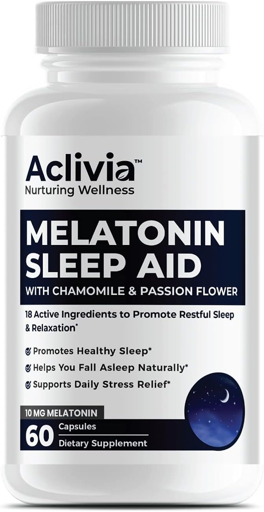 Super Strength Melatonin 10 MG Capsules, Chamomile, Passionflower & Lemon Balm, Sleep Aid You Fall Asleep Natural & Wake Up Reneed, Non-Habit Format, 60 Capsules