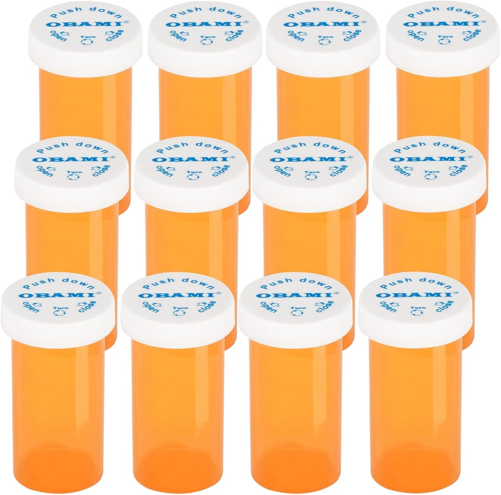 Plastik Tıp Pill Şişeleri Çocuk Dayanıklı Kaplarla Şişeler - Push Down ve Turn - Prescription Vial, Medicine Container, Pill Cases Shang Organizers (12parça, 30 Dram)