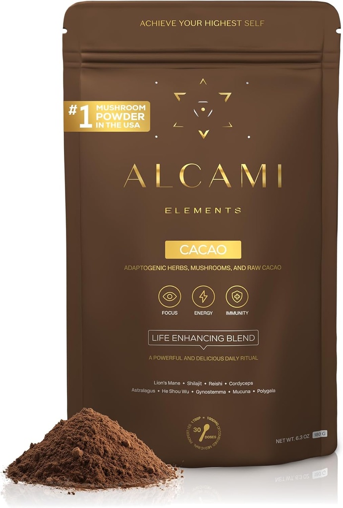 Cacao Mushroom Coffee 10X Mekanik, Lion's Mane, Reishi & Cordyceps, Energy & Focus Support, 30 Hizmet, Premium Supplement Toz