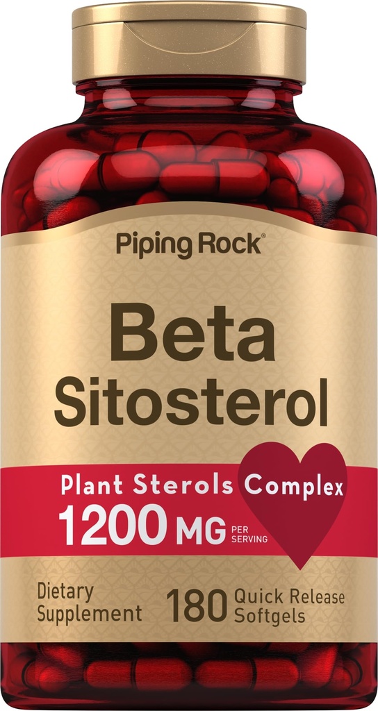 Piping Rock Beta Sitosterol Supplement for Men | 1200 mg | 180 Softgels | Plant Sterols Kompleks | Non-GMO, Gluten Free