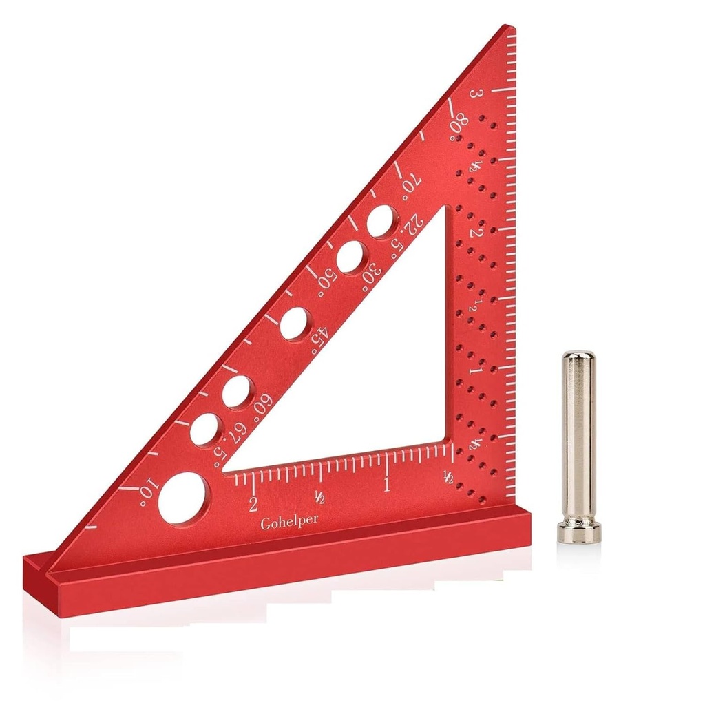 Carpenter Square, Small Triangle Square, 90 Degree Small Square Ruler, Ahşap Çalışma Aleti Sabit Miter Angle Pin (Red)