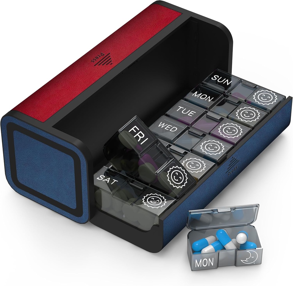 Pill Organizer 2 φορές την ημέρα, Am Pm δύο φορές την υπόθεση ημερήσιων χαπιών, Αποσπώμενο κουτί μεγάλων ταξιδιών 7 ημέρα, Εβδομαδιαίο δοχείο χάπια για τη βιταμίνη ιατρική συμπλήρωμα ιχθυέλαιο (κόκκινο και μπλε)