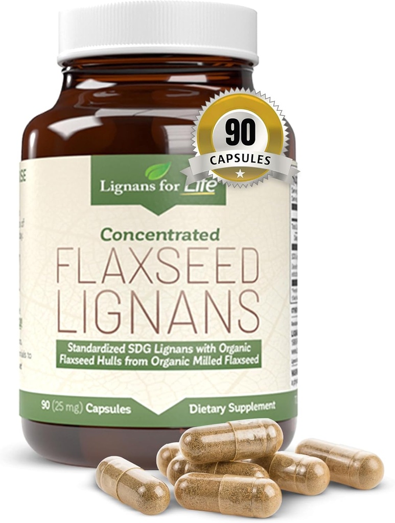 Lignans For Life Flaxseed and SDG - Ωμέγα 3 Λιπαρά Οξέα, Αντιοξειδωτικά Ίνες - Βοηθά στη βελτίωση του λαμπερού παλτό, Digestive και Heart Health, 25mg, 90 κάψουλες, 1 συσκευασία