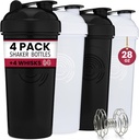 GOMOYO 4-Pack - 28 Ounce Protein Shaker Şişe Mixes, 4xWire Whisk, Leak Prodüksiyon Kom Mixes ve Pre-Workout Shaker Cups, Dishwasher Safe & BPA Free, Black & White
