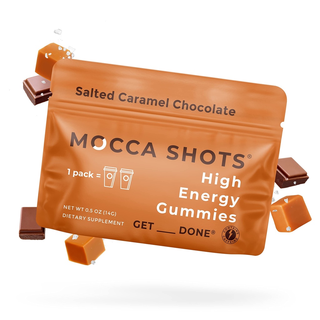 SGC, Ginkgo biloba ile en büyük 100 mg Caffeine, Pack başına 2 Gummies, 6-Pack Mocca Shots Salted Caramel Plant-Based nootropic Instant Energy with Ginkgo, Theobromine.