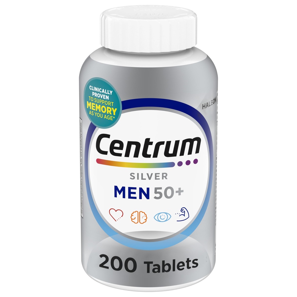 Centrum Silver Men's 50+ Multivitamin with Vitamin D3, B-Vitamins, Akrilik for Memory and Cognition - 200 Tablets