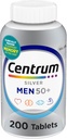 Centrum Silver Men's 50+ Multivitamin with Vitamin D3, B-Vitamins, Akrilik for Memory and Cognition - 200 Tablets
