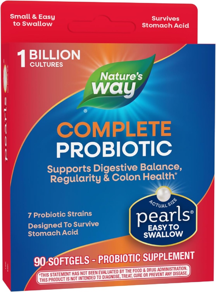 Nature's Way Complete Probiyotik Pearls, Supports Digestive Balance*, 1 Milyar Canlı Kültürler, Erkekler ve Kadınlar için Tamam, Soğutma Gerekli, 90 softgels