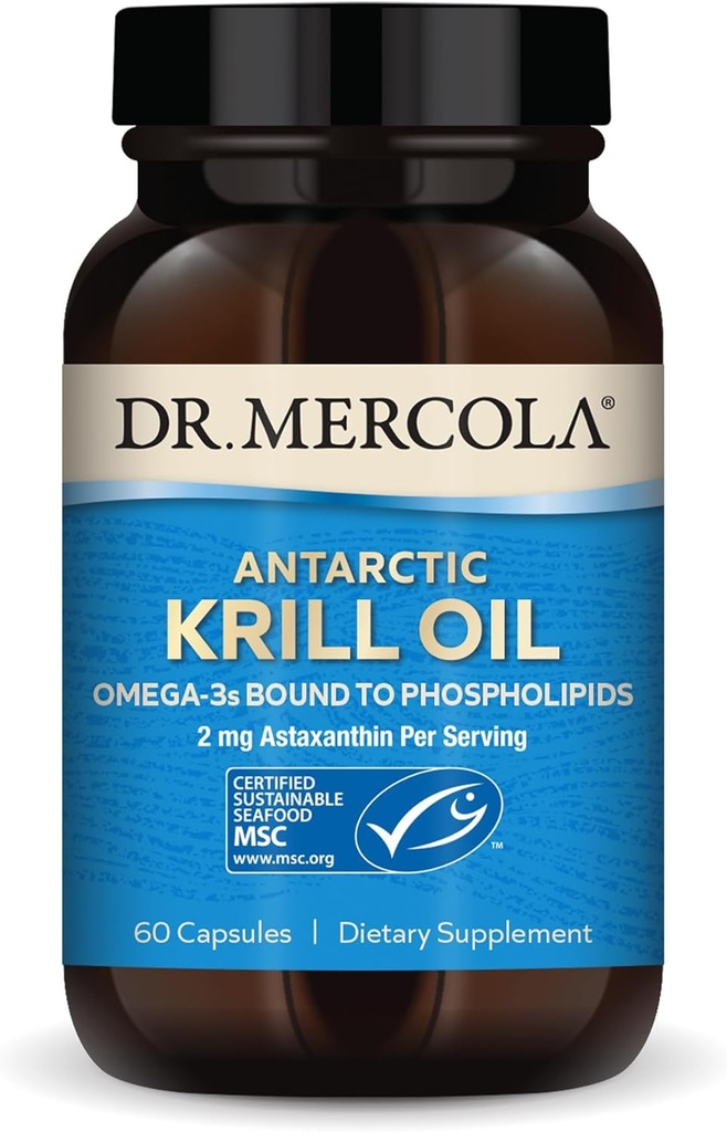 Dr. Mercola Antarktika Krill Oil - 1000 mg - Omega-3 Supplement with EPA & DHA - Supports Brain, Heart, Joint & Immune Health - GMO-Free, Gluten-Free & Soy-Free - 60 Capsules (30 hizmet)