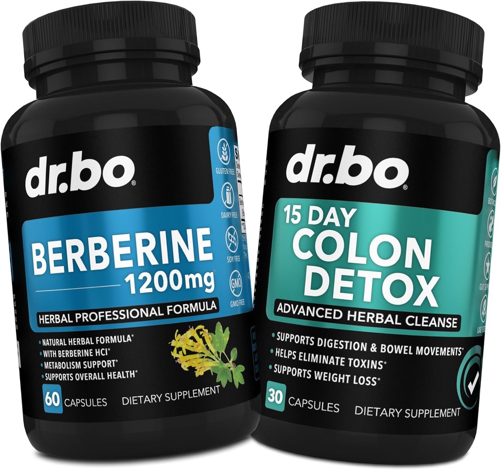 Berberine Supplement & Colon Cleanser Detox - Berberine HCL Supplement Capsules & 15 Day Intestinal Cleanse Pills & Probiyotik - Premium HCL Bowel Hareketi Stomach Bloating