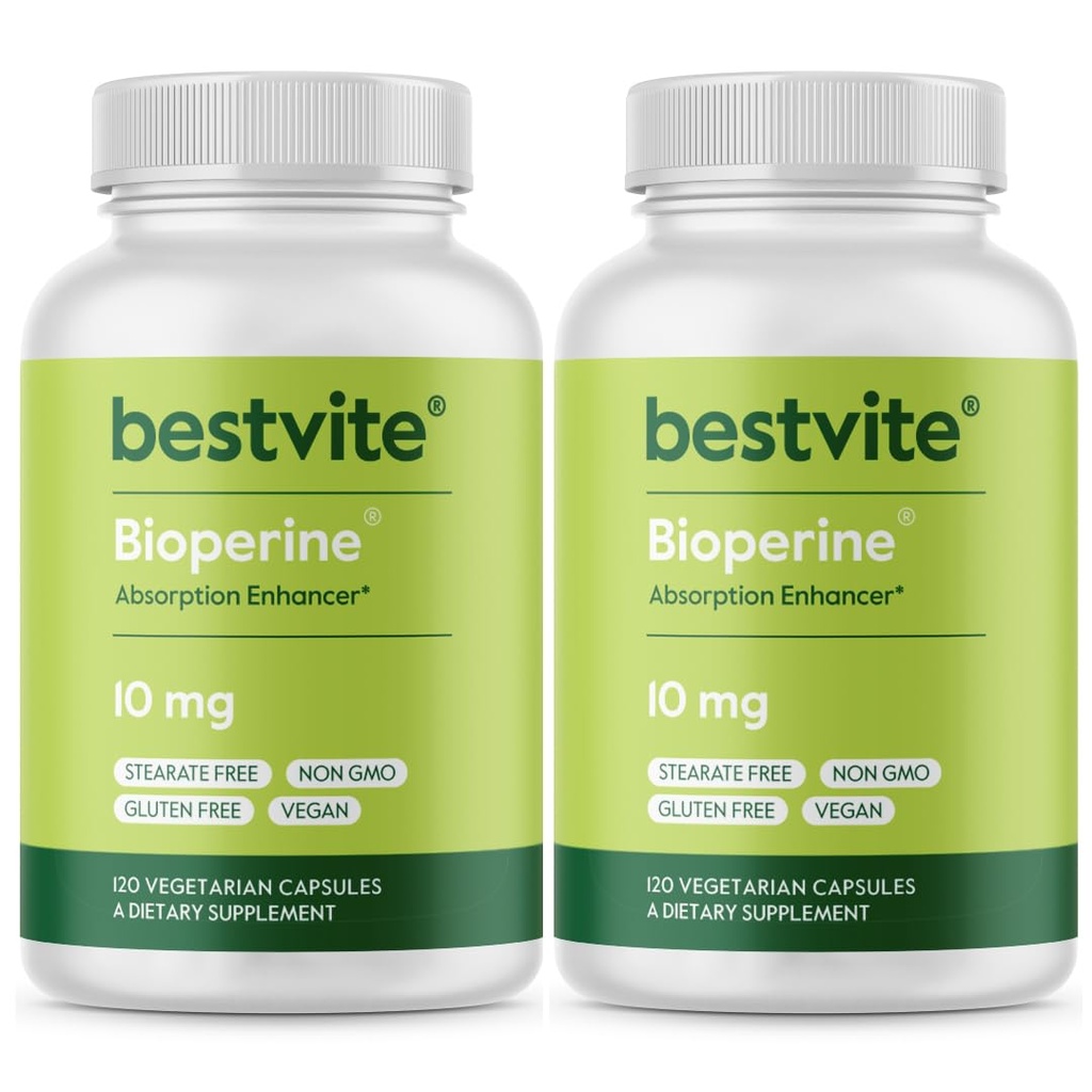 Bioperine 10 mg (240 Vejetaryen Capsules) (120 x 2) - Stearates - Vegan - GMO - Gluten Ücretsiz - Aborpsiyon Geliştirmek
