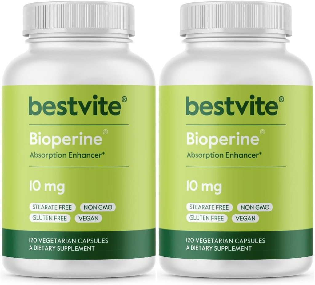 Bioperine 10 mg (240 Vejetaryen Capsules) (120 x 2) - Stearates - Vegan - GMO - Gluten Ücretsiz - Aborpsiyon Geliştirmek