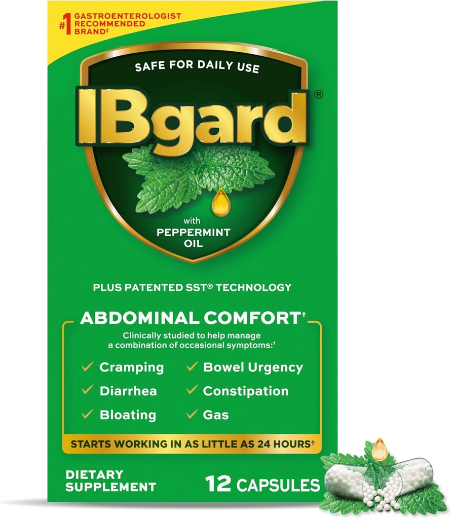 IBgard Gut Health Supplement, κάψουλες ελαίου μέντας για κοιλιακή άνεση, 12 κάψουλες