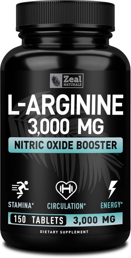 Zeal Naturals L Arginine 3000 mg Capsules (150 Tabletler | 1000 mg) Maksimum Dose L-Arginine Nitrik Oksit Desteği için Arginine 3000 mg Capsules (150 Tabletler | 1000 mg)