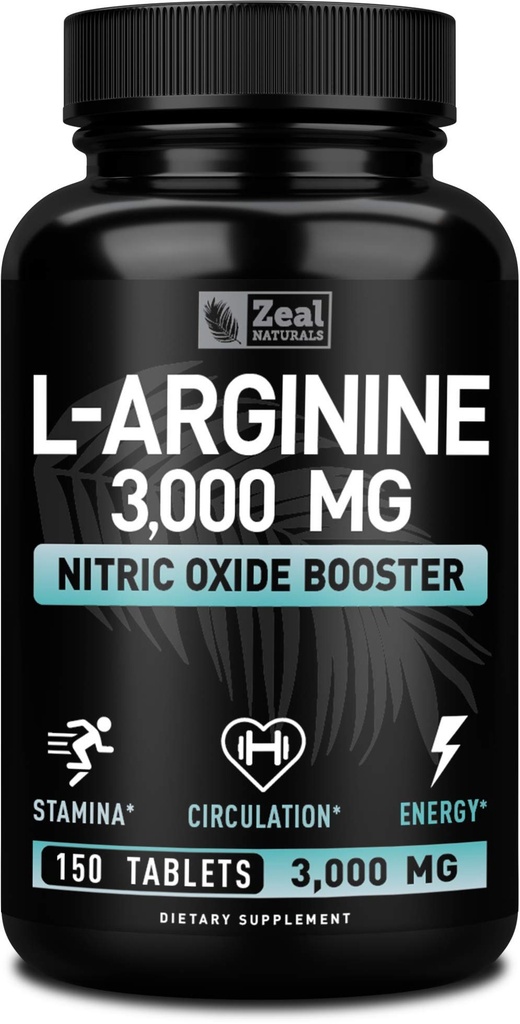 Zeal Naturals L Arginine 3000 mg Capsules (150 Tabletler | 1000 mg) Maksimum Dose L-Arginine Nitrik Oksit Desteği için Arginine 3000 mg Capsules (150 Tabletler | 1000 mg)