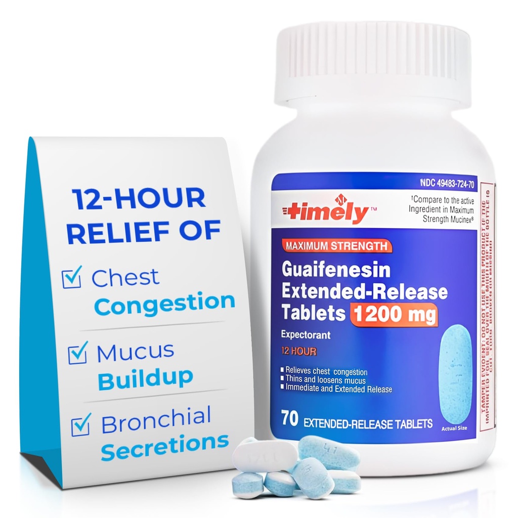 Εργαστήρια Time-Cap, INC. Timely Guaifenesin 1200 mg δισκία παρατεταμένης αποδέσμευσης - Reventorant Mucus Relief & Chest Congestion Relief for Adults - διαρκεί έως 12 ώρες - 70 Count