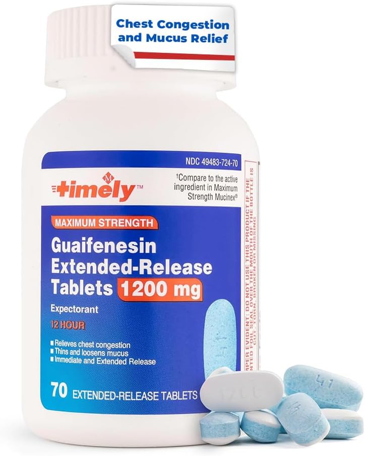 Εργαστήρια Time-Cap, INC. Timely Guaifenesin 1200 mg δισκία παρατεταμένης αποδέσμευσης - Reventorant Mucus Relief & Chest Congestion Relief for Adults - διαρκεί έως 12 ώρες - 70 Count